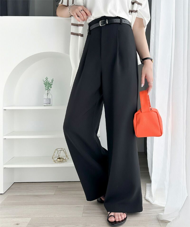 日本 Classical Elf - 俐落感修身西裝寬褲-經典黑