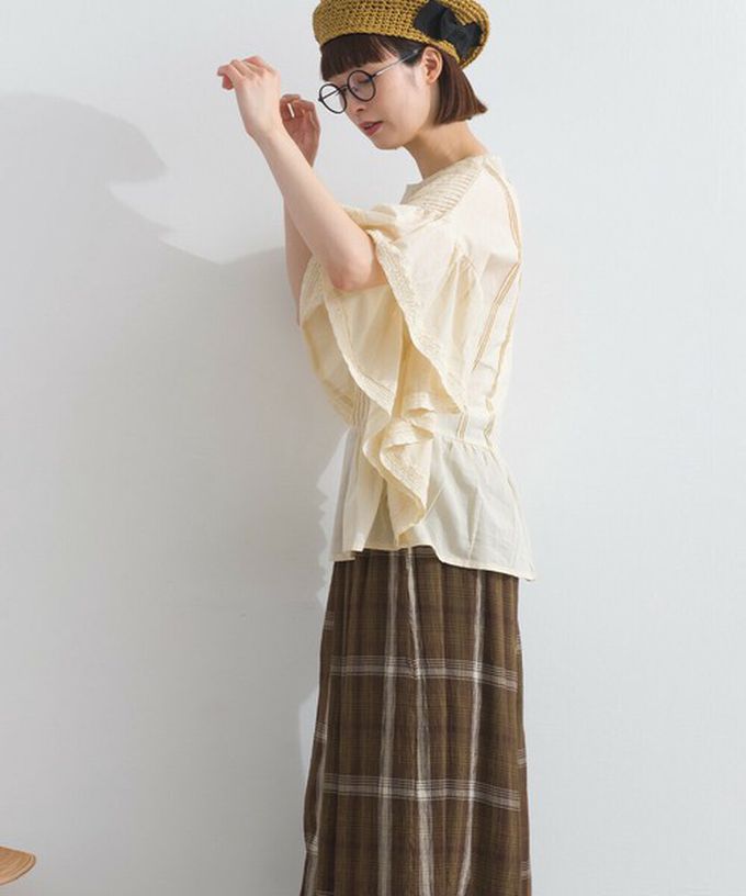 日本 Lupilien - 100%印度棉 細緻緹花大寬袖上衣-米杏