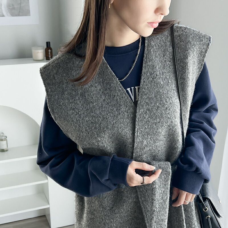 日本 Classical Elf - 前後2way短毛附綁帶背心洋裝-灰