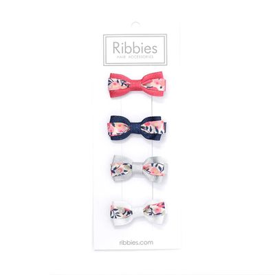 英國 Ribbies - 雙色緞帶蝶蝶結4入組(Hot Pink & Sparkles)