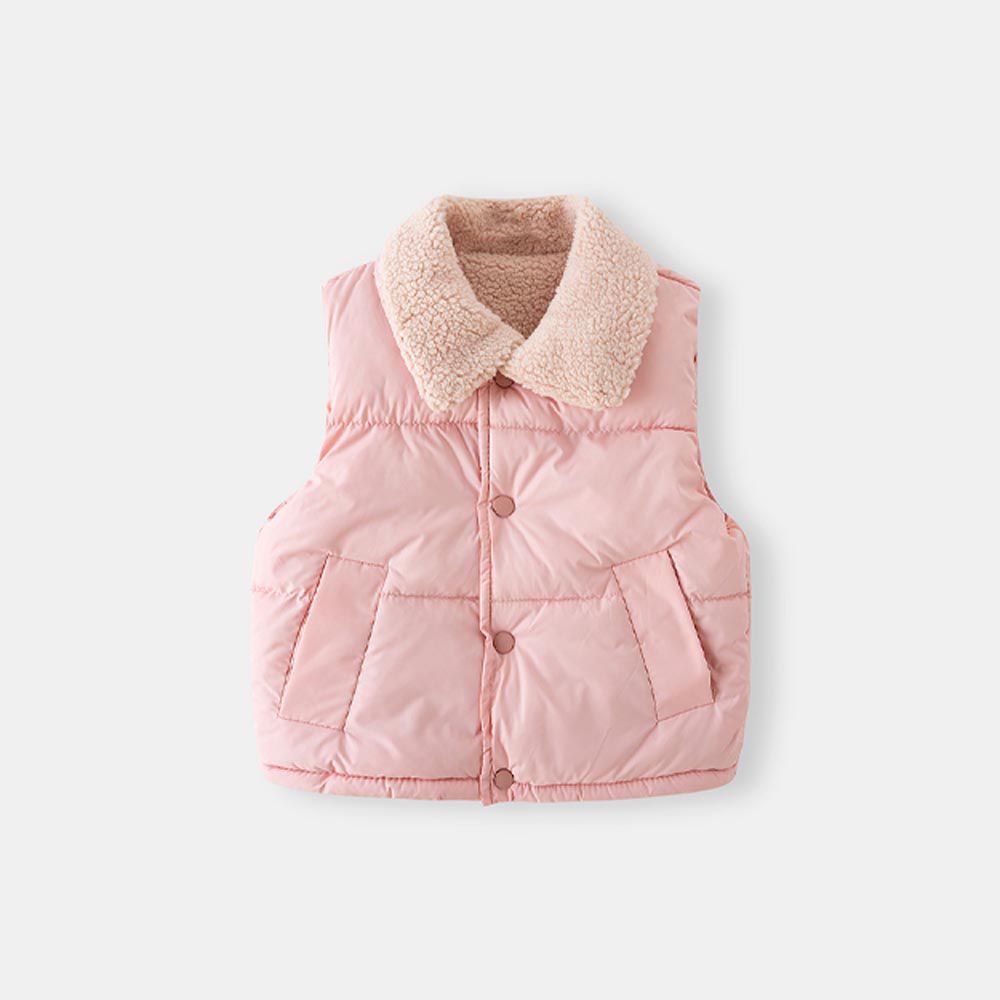 WELLKIDS - 加絨翻領鋪棉暖暖背心-粉紅色