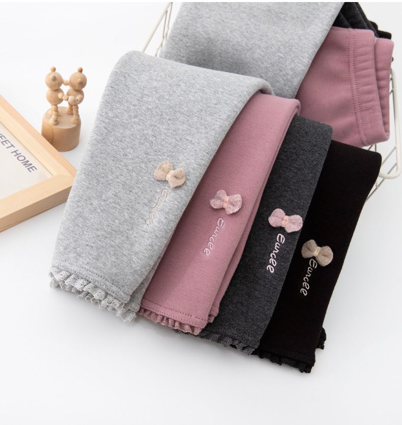 FANMOU - 加絨腰鬆緊內搭褲-蝴蝶結-黑色