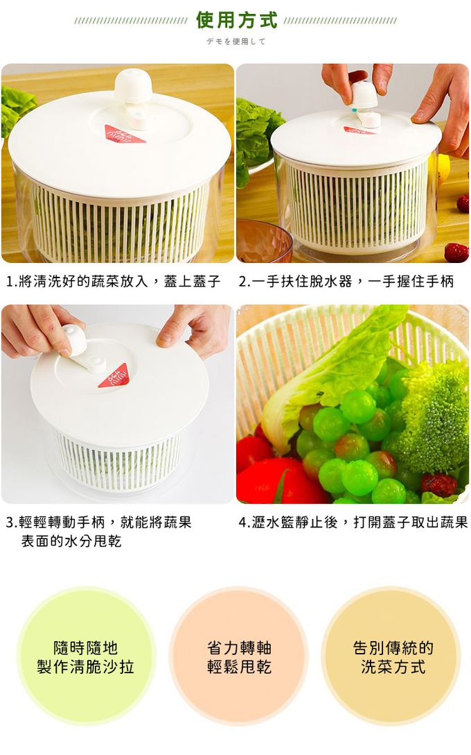 日本山研工業 - 日本製蔬果清洗脫水機/手轉瀝水籃/洗米器-小