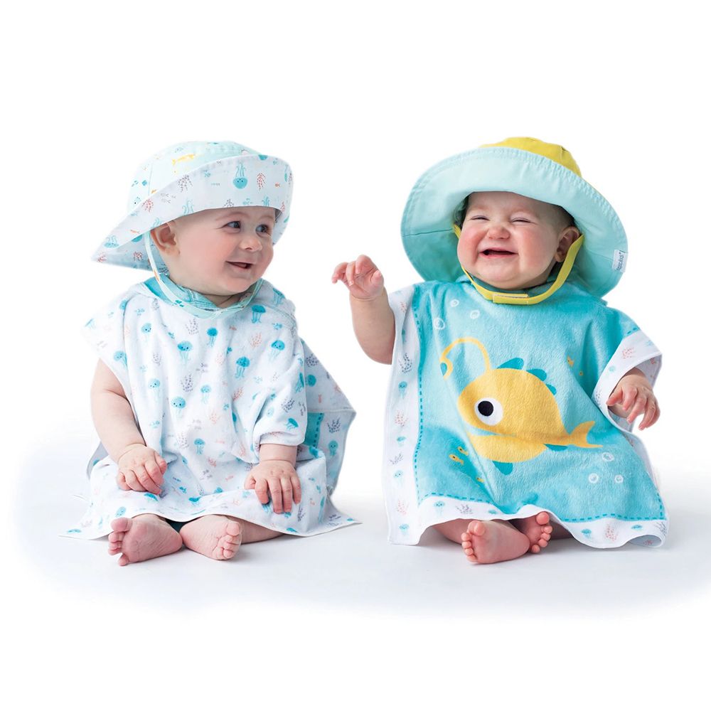 加拿大 flapjackkids - 雙面防風遮陽帽/防曬帽-魚/水母 (2y-4y)