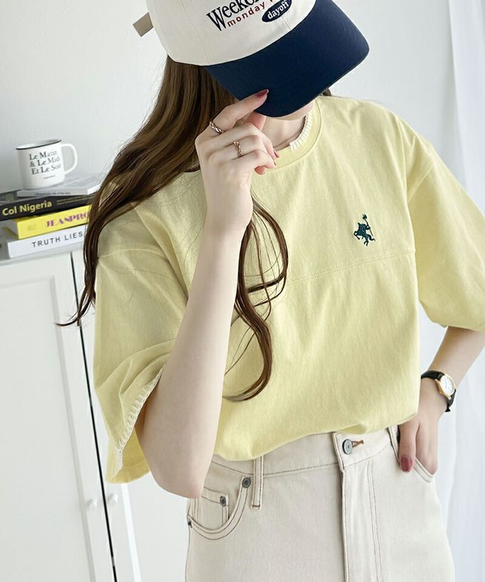 日本 Classical Elf - Java聯名 縫線刺繡風短袖T恤-炭黑