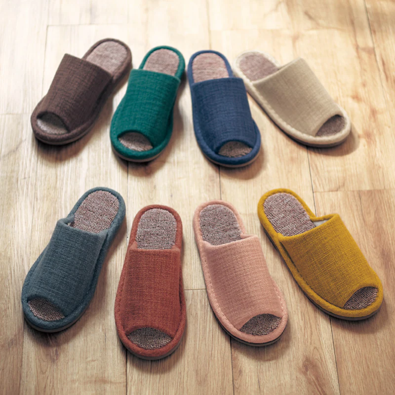 日本千趣會 - 透氣棉麻質感室內拖鞋-黃