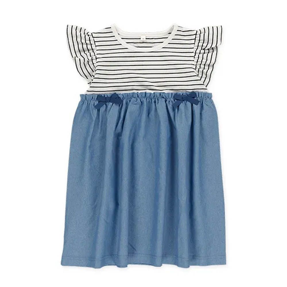 丹寧風假兩件式連身洋裝