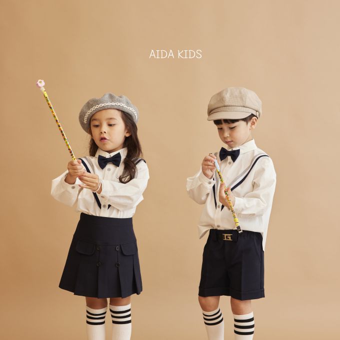 韓國 AIDA - (不含領結)V字裝飾翻領長袖襯衫-白