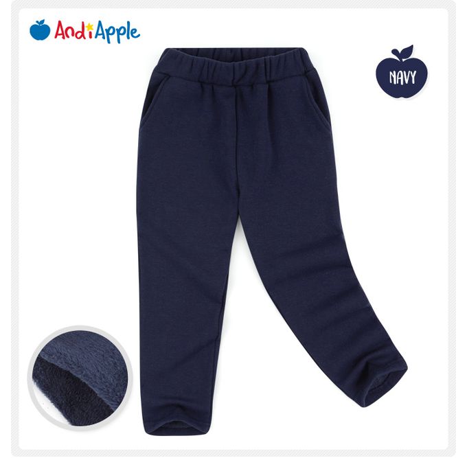 韓國 AndiApple - 學院風格紋假兩件內刷毛長袖套裝-深藍