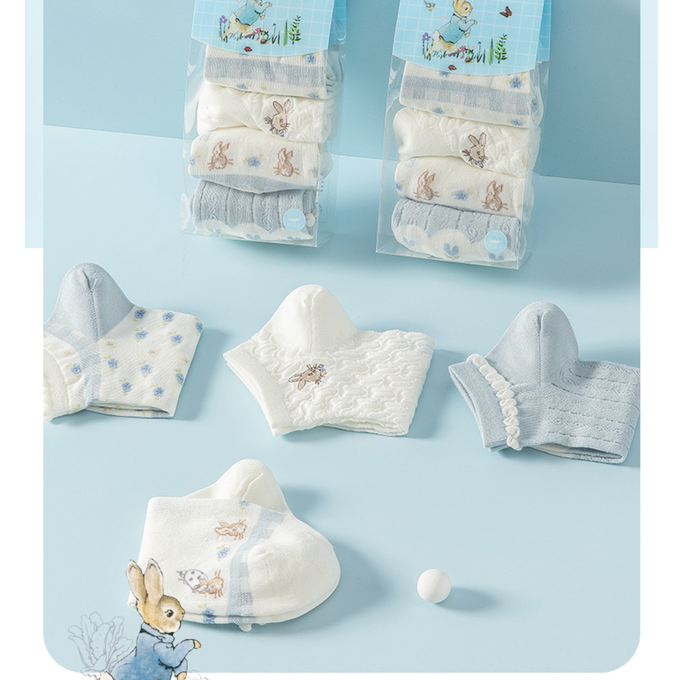 love, charlotte - 彼得兔聯名款嫩藍色系透氣輕薄短筒棉襪 (XXL (腳長22~24cm))-4 雙一組