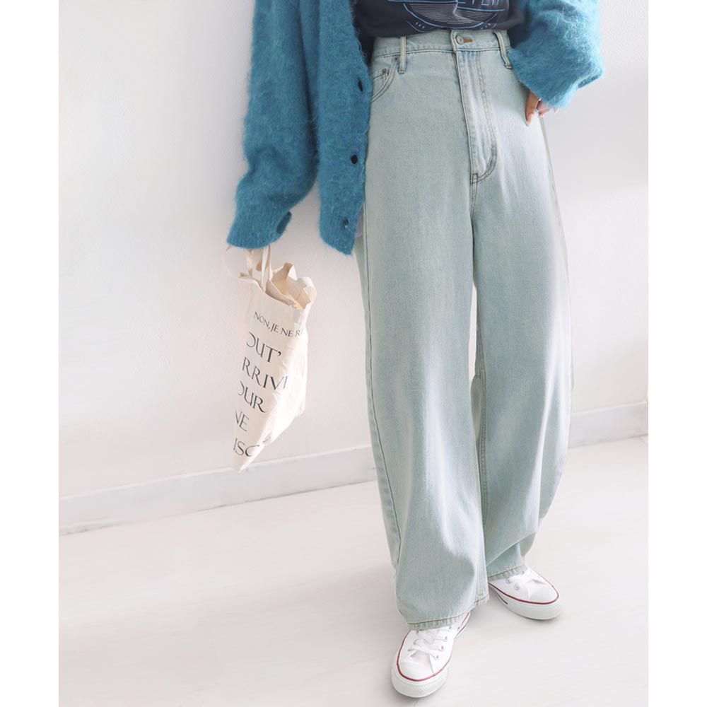 日本 Classical Elf - 100%棉 厚磅丹寧繭型長褲-水藍