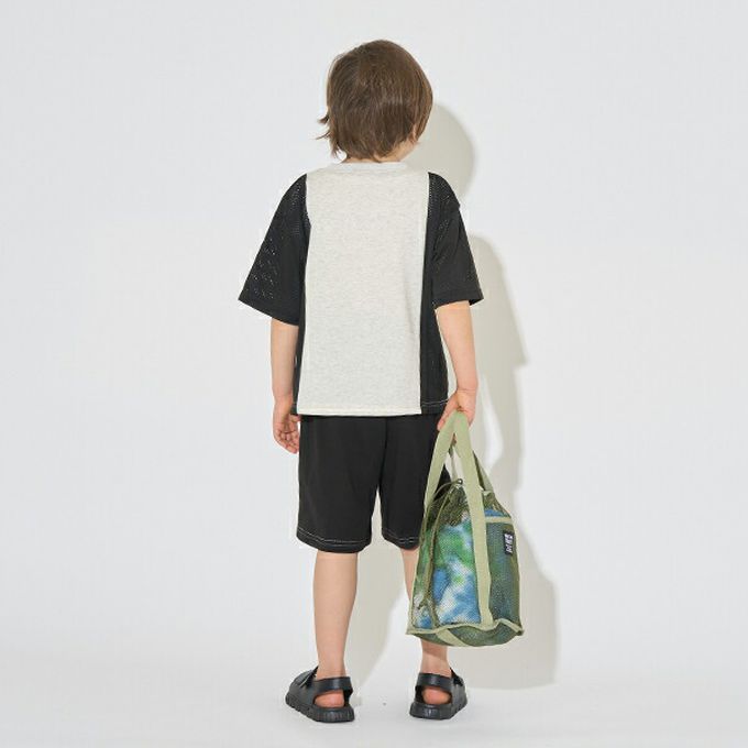 日本 b-ROOM - 透氣網眼數字印花T恤-水藍x灰藍