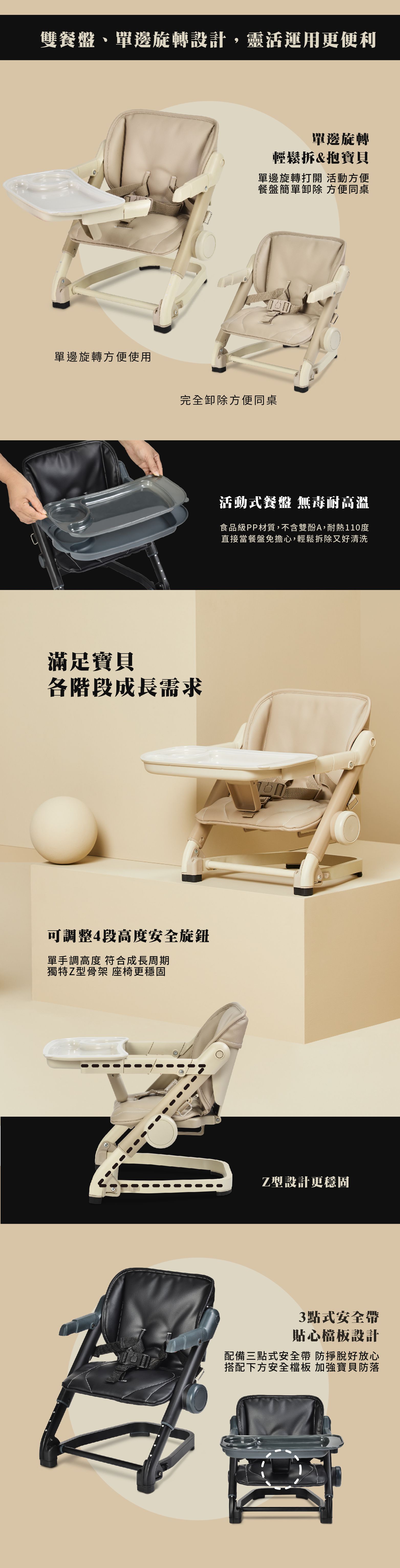 英國 Unilove - Feed Me攜帶式寶寶餐椅-奶茶色(附餐盤+收納袋)