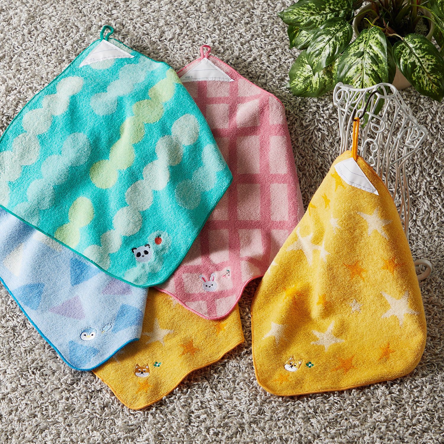 日本千趣會 - 動物刺繡純棉吸水手帕(同色2件組)-兔子-粉 (34×34cm)