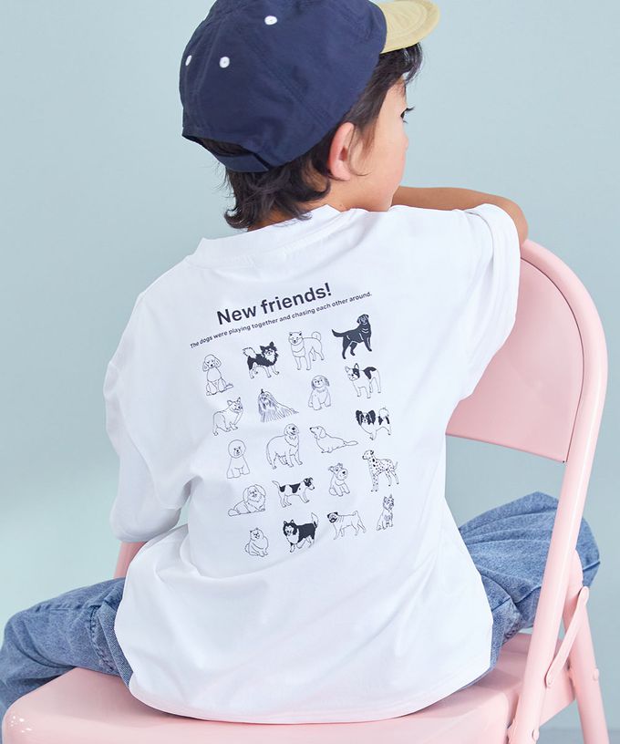 日本 devirock - 抗UV 不易皺速乾印花短袖上衣-狗夠大集合-白