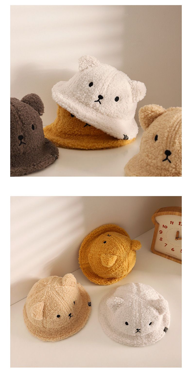 保暖卡通造型漁夫帽-小熊-白色 (帽圍48CM)