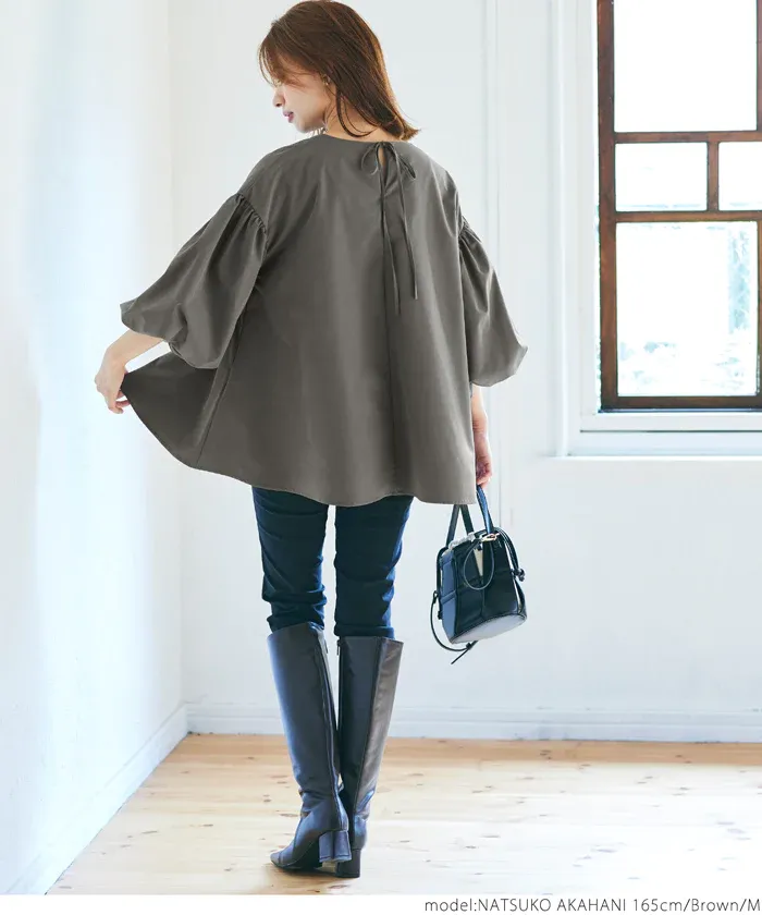 日本 COCA - 經典浪漫圓領澎澎袖上衣-深藍