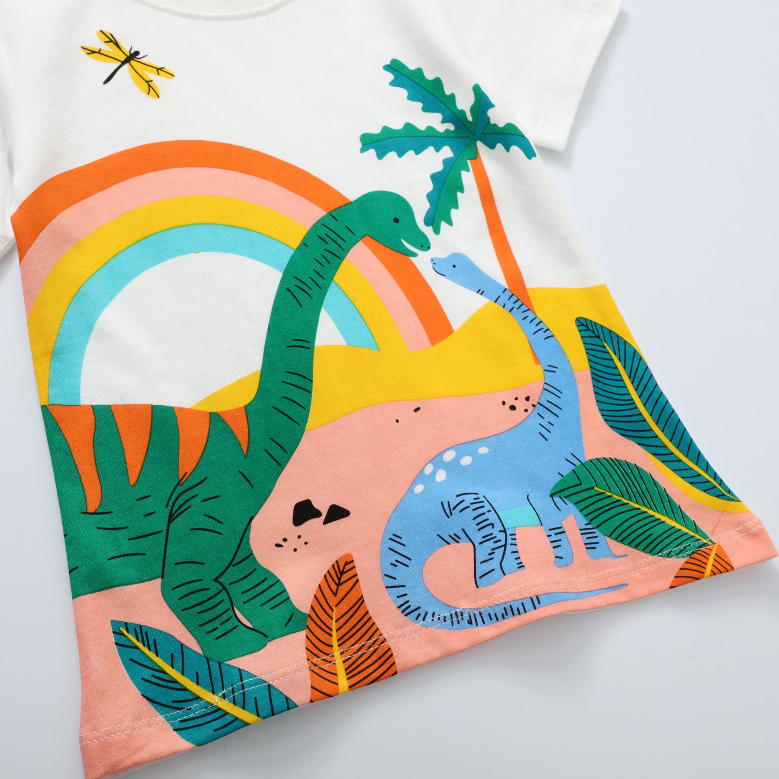 Jumping meters - 棉質圓領短袖上衣-恐龍世界-白色