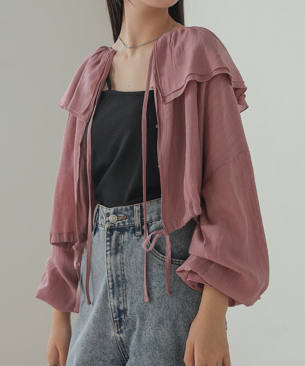 日本 Bab - 浪漫荷葉層次糖果袖襯衫-淺灰