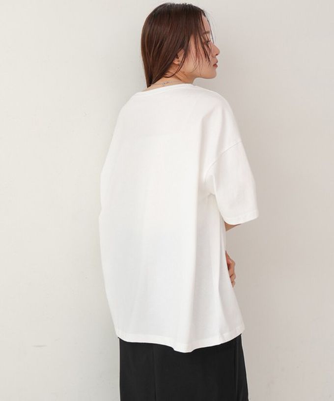 日本 Bab - 100%棉 極簡照片印花五分袖上衣-杏底綠字 (M)