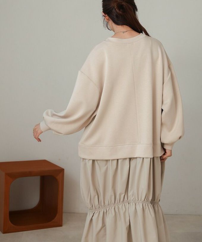 日本 Bab - 柔美造型皺摺拼接長袖洋裝-淺杏