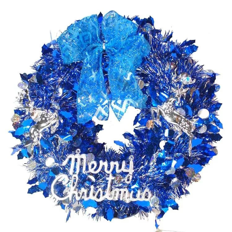 MODACore 摩達客 - 耶誕-16吋繽紛閃亮哈莉葉金蔥聖誕花圈(銀藍x麋鹿系)(台灣手工組裝出貨)本島免運費