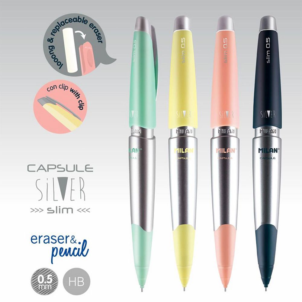 MILAN - SILVER自動鉛筆0.5mm(2入)+筆芯0.5mm(1入)-藍/綠