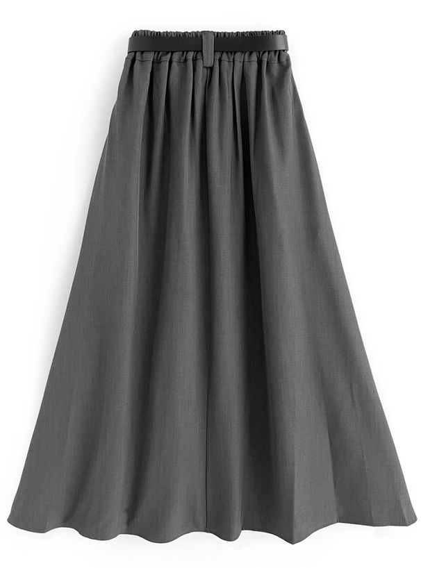 日本 GRL - 修身美型百摺長裙(附腰帶)-深灰 (M)