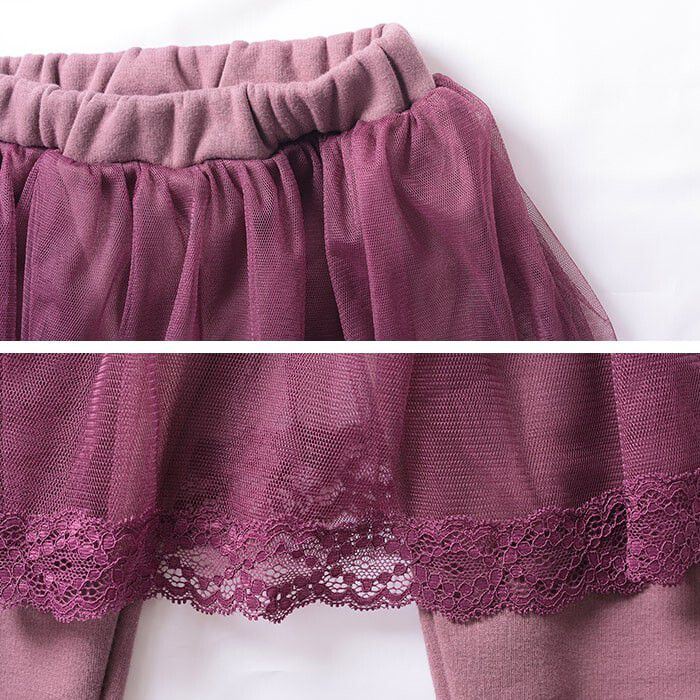 日本 TORIDORY - 極暖彈性裏起毛內搭褲裙-薄紗蕾絲-深紫