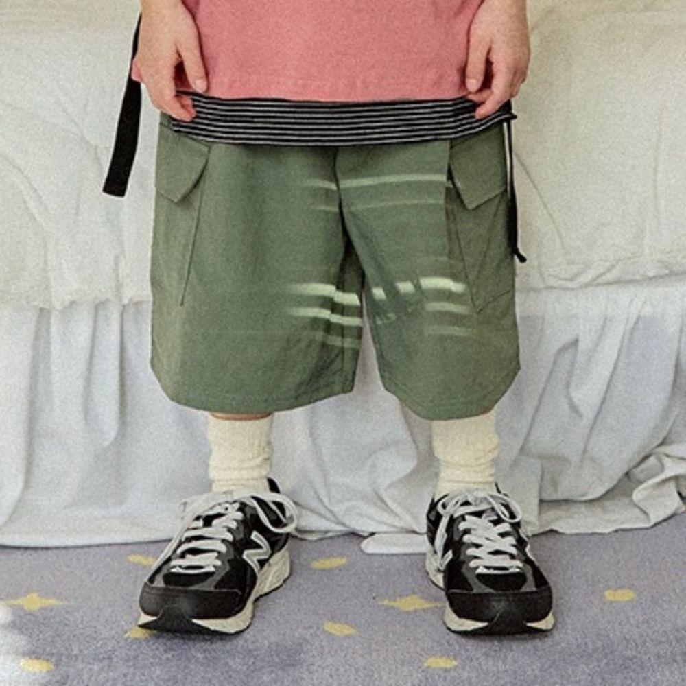 W.S.B. 鬆緊腰工裝風格口袋過膝褲-軍綠