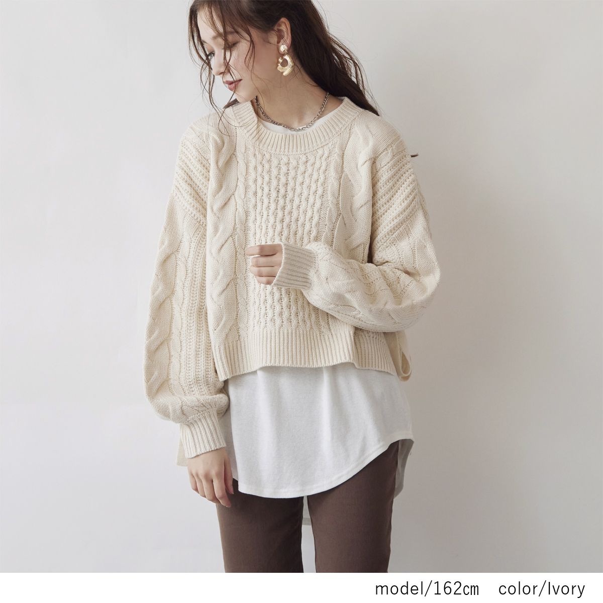 日本 Rejoule - 短版側蝴蝶結綁帶編織紋針織毛衣-黑 (M(Free size))