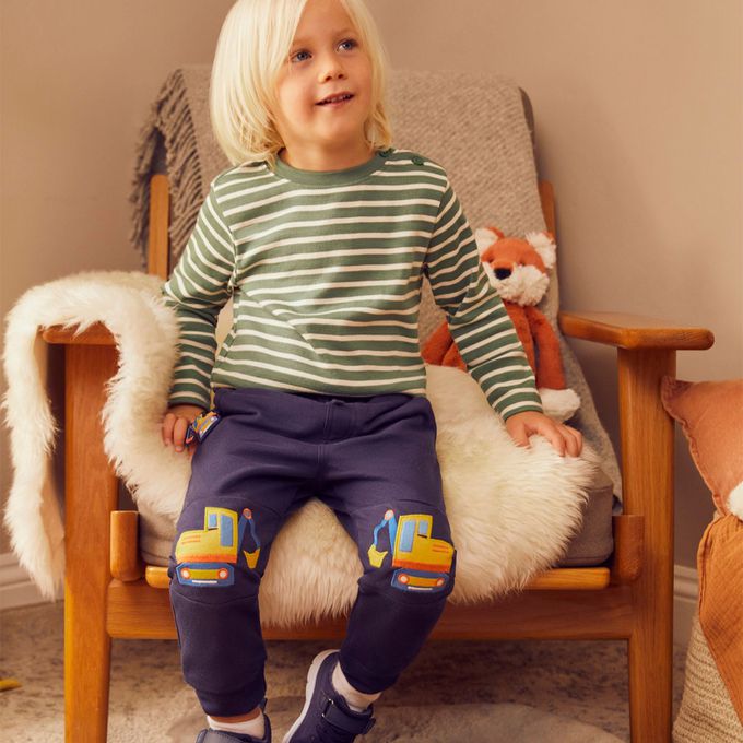 英國 JoJo Maman BeBe - 幼/兒童超優質秋冬100%純棉長褲-挖土機
