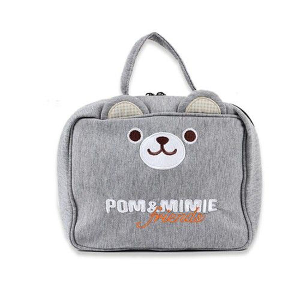 日本POM&MIMIE - 除臭機能小手提收納包/尿布收納袋-熊熊-灰 (18x24x9cm)
