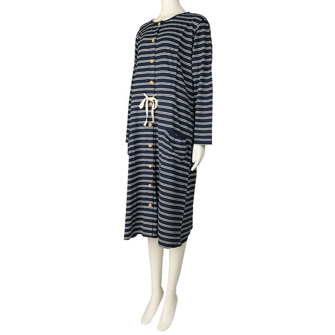 akachan honpo - 長袖洋裝-橫紋-深藍色 (M~L)