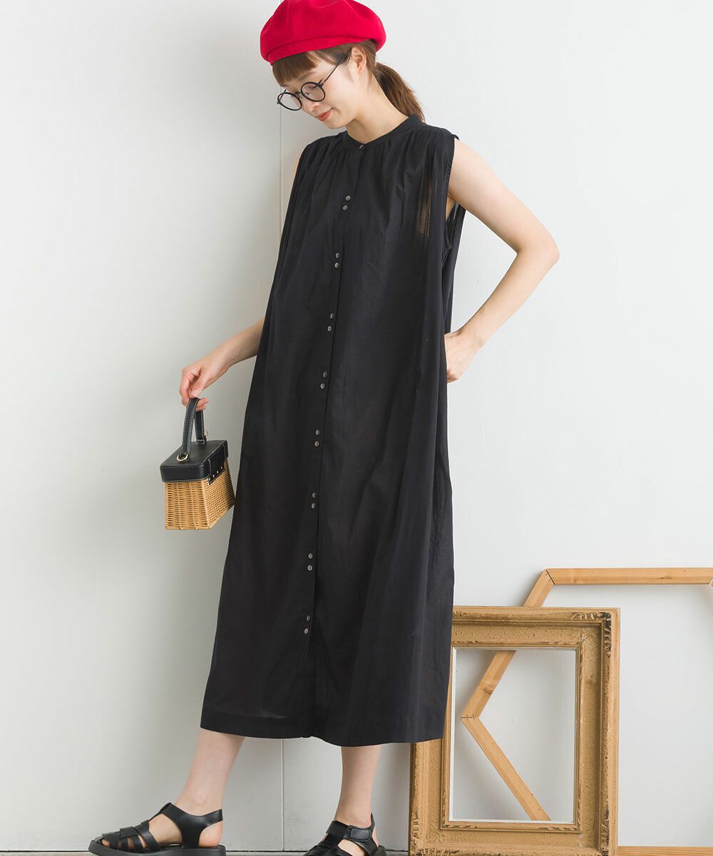 日本女裝代購 - 100%印度棉 涼爽輕盈排扣無袖洋裝-薰衣草
