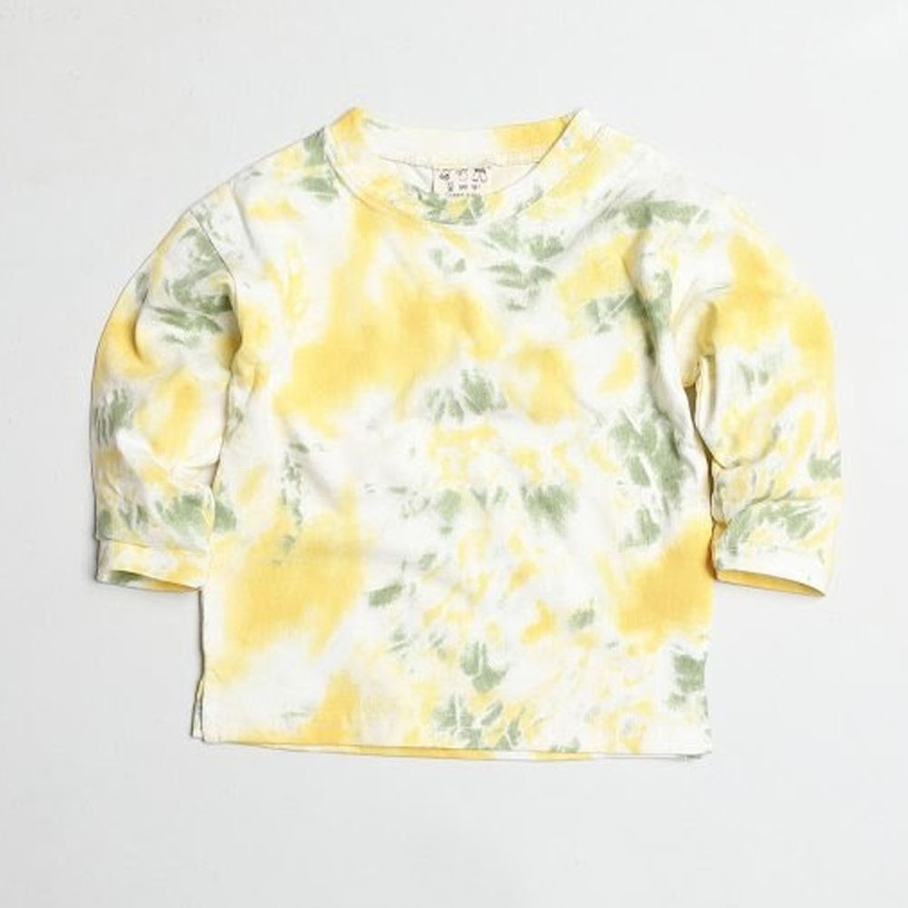 韓國製 - 水洗加工純棉渲染葉片上衣-黃