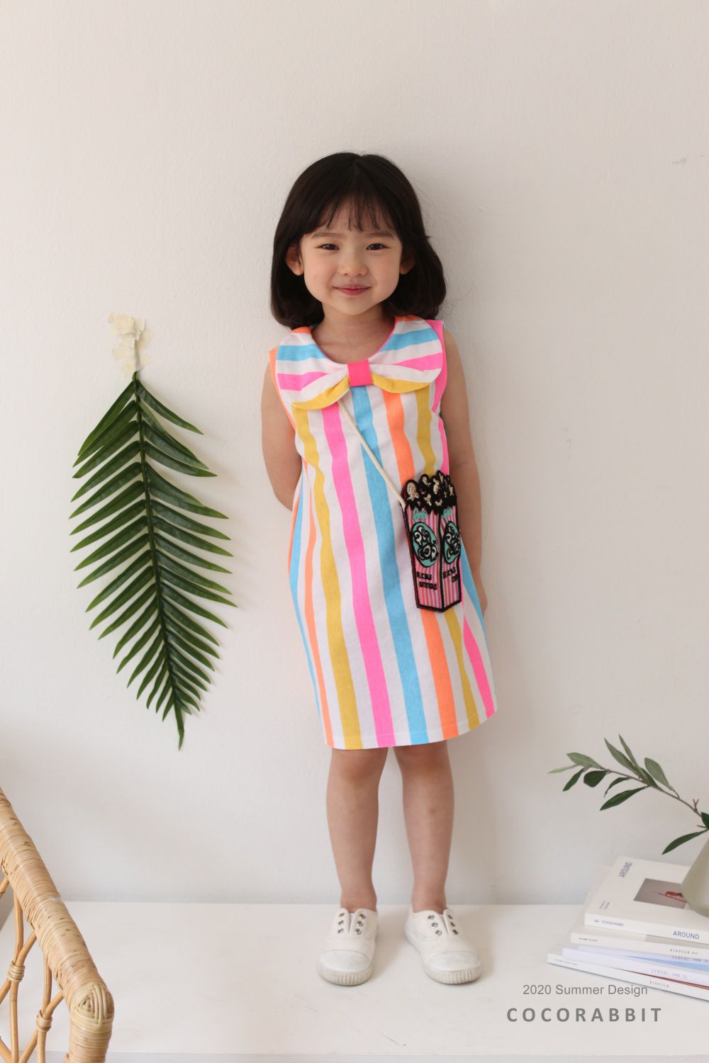 韓國 Coco Rabbit - (剩S)爆米花包包彩虹蝴蝶結洋裝-天藍/粉紅