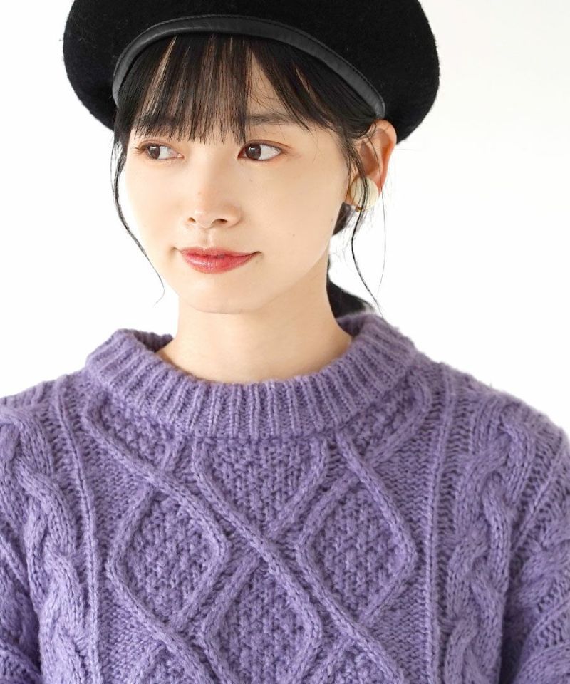 日本 zootie - 落肩圓領麻花編織毛衣-大象灰