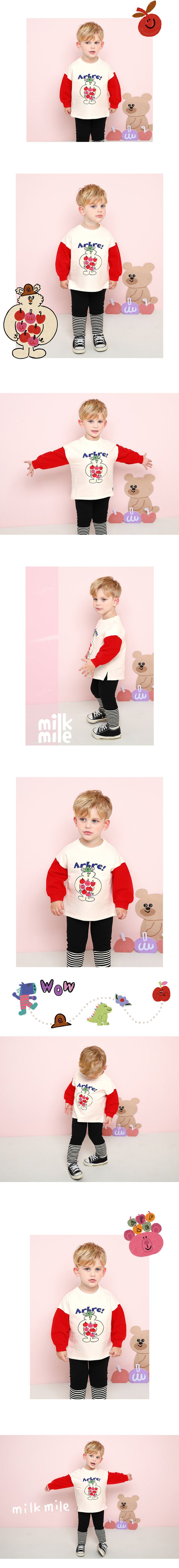 韓國 milk mile - 蘋果熊圖印圓領長袖上衣-紅X米