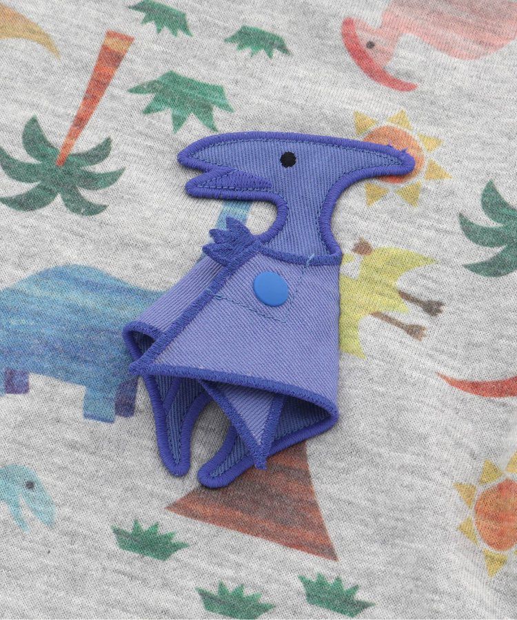 日本 BIT'Z - 水彩風滿版恐龍短袖上衣-胸口翼手龍-米黃