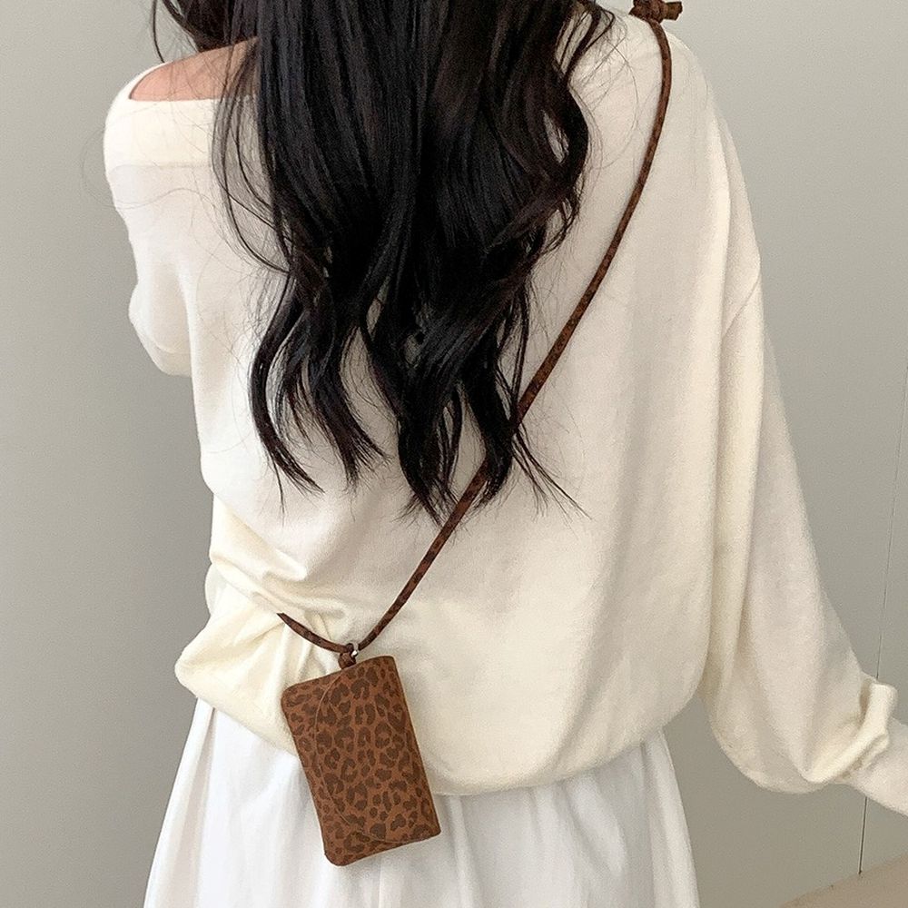 韓系小眾迷你造型斜背/頸掛包-麂皮款-咖啡豹紋