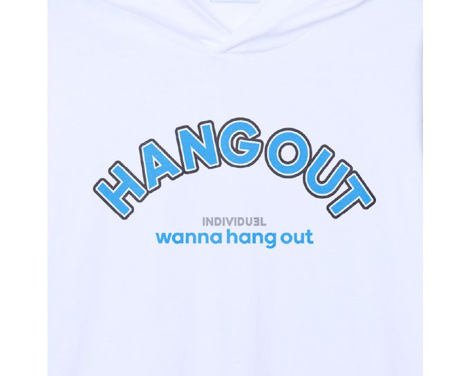 韓國 INDIVIDUEL - 活力字母印連帽短袖上衣-白
