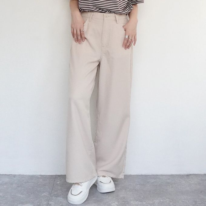 日本女裝代購 - 接觸涼感 腳長效果抗皺休閒寬褲-黑