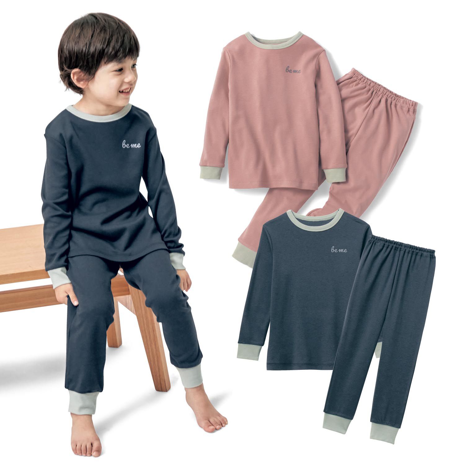 日本千趣會 - uru-hug 保濕素材長袖家居服/睡衣-Be me-深藍