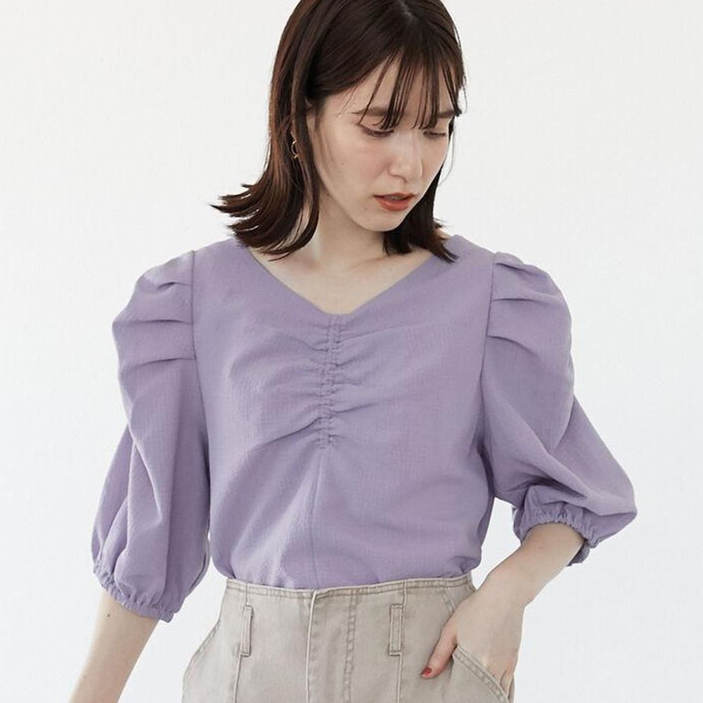 日本 ELENCARE DUE - 前後2way浪漫抓皺短袖上衣-紫