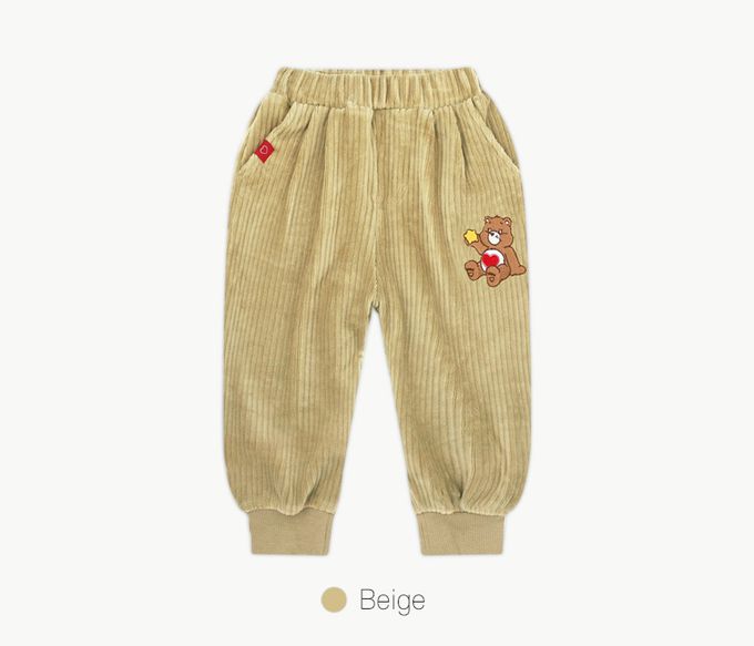 韓國 Care Bears - 鬆緊腰燈芯絨縮口長褲-黃