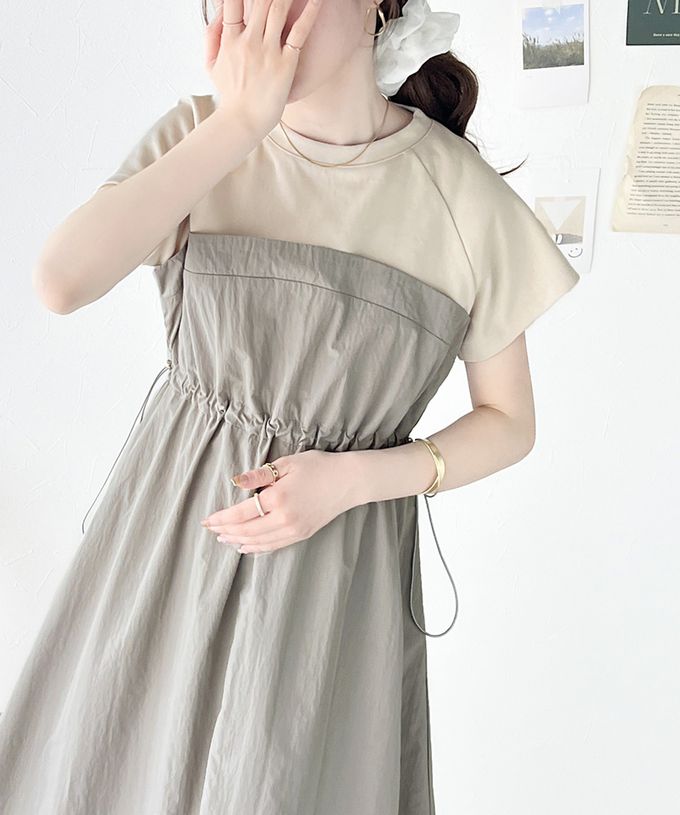 日本 Classical Elf - 法式袖拼接縮腰抽繩洋裝-條紋x黑