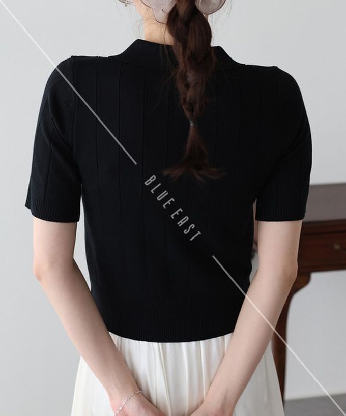 日本 BLUE EAST - 都會氣息寬羅紋針織短袖polo衫-米杏