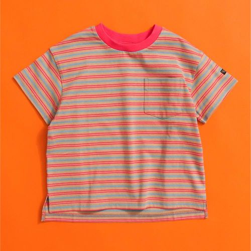 日本 BREEZE - [低價]簡約定番款短袖T恤-條紋-卡其桃