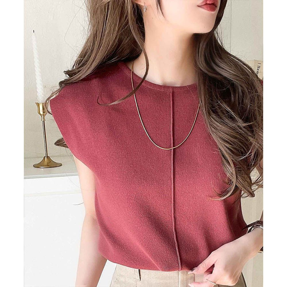 夏季清爽感法式袖針織上衣-莓果粉